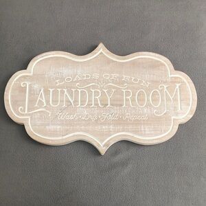 Cottagecore Laundry Room Sign 24”x 15” Carved Letters whitewash Pressed Wood NEW